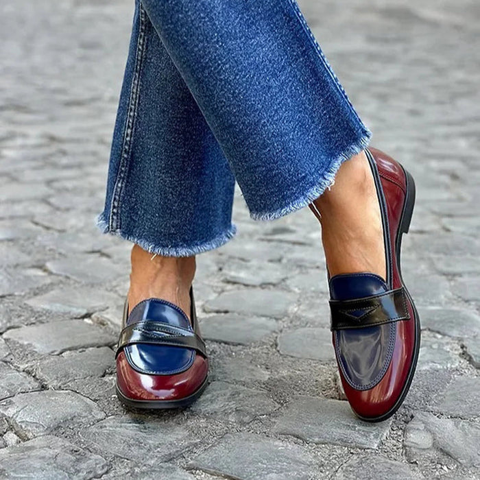 Women's Glossy Multicolour Loafers with Strap Detail