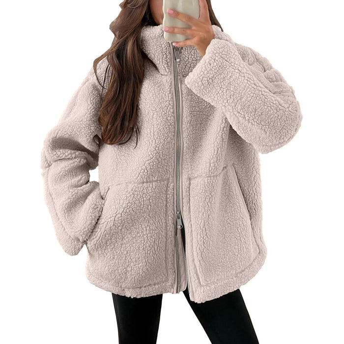 Women's Teddy Fleece Jacket Full Zip Stand Collar