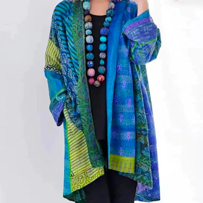 Women's Patchwork Kimono Cardigan Open Front Longline