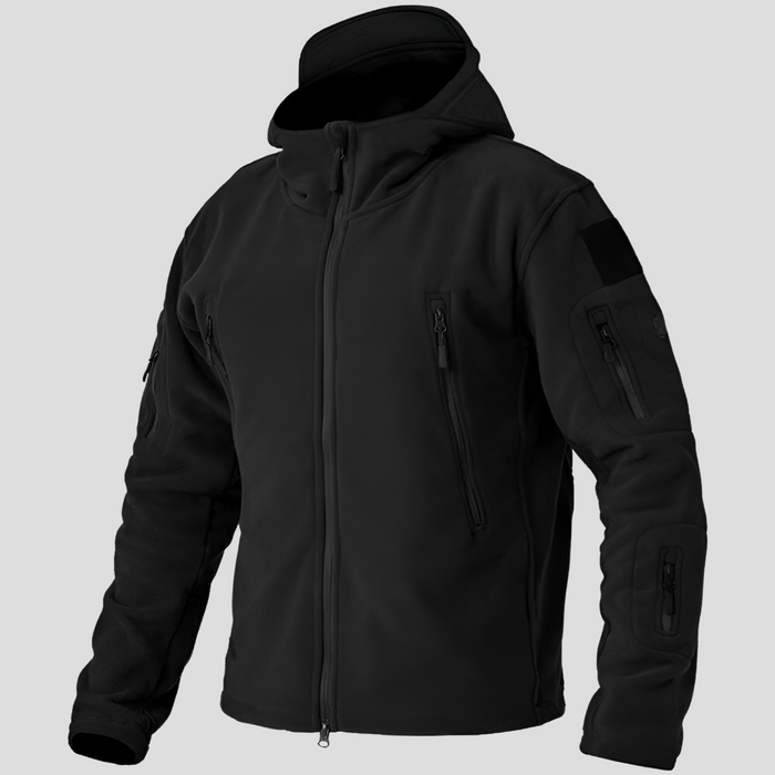 Men's Fleece Outdoor Jacket with Hood and Multi-Pocket