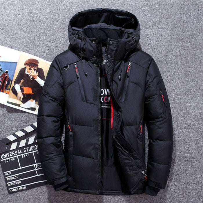 Men's Hooded Puffer Jacket with Zip Pockets