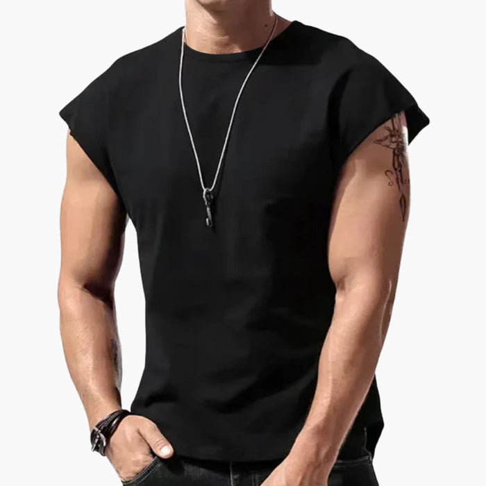 Men’s Sleeveless T-Shirt with Round Neck and Plain Surface