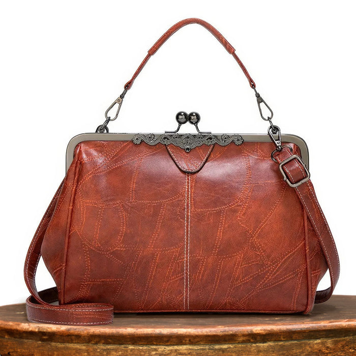 Women's Frame Clasp Shoulder Bag with Detachable Strap