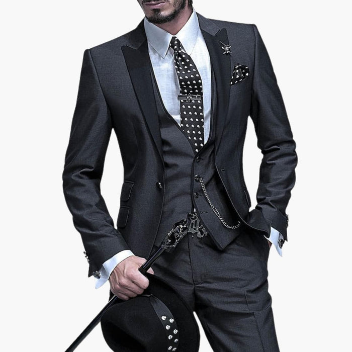 Men’s Three-Piece Suit with Lapels and Fastening