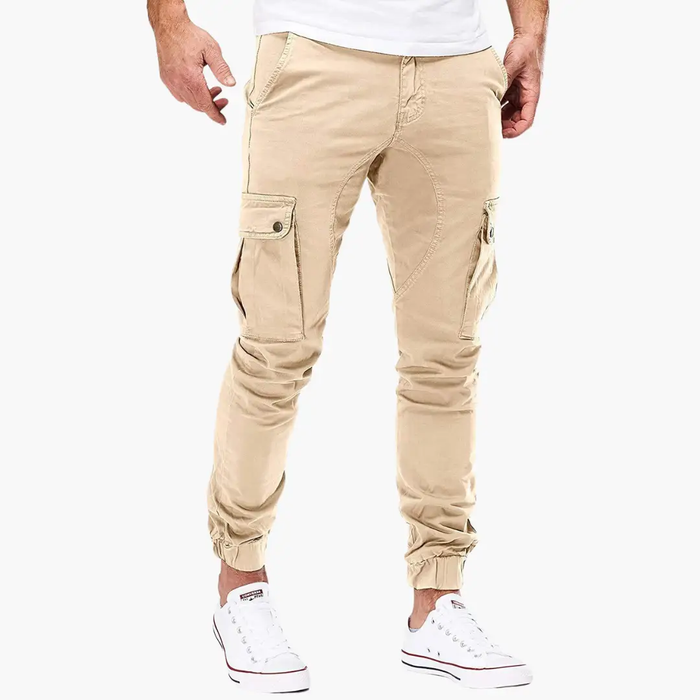 Men's Cargo Trousers with Elastic Cuffs and Side Pockets