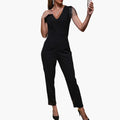 Women’s V-Neck Jumpsuit with Fringe Detail – Sleeveless One-Piece