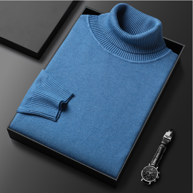Men's Turtleneck Jumper with Ribbed Collar and Cuffs