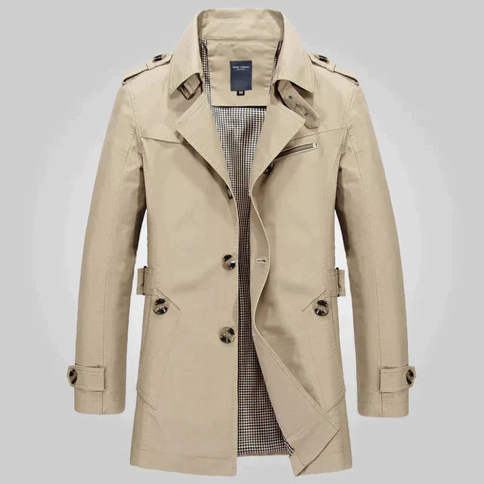 Men's Single-Breasted Trench Coat with Shoulder Epaulettes