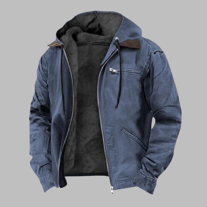 Men's Hooded Jacket with Zip Front and Drawstring Hood