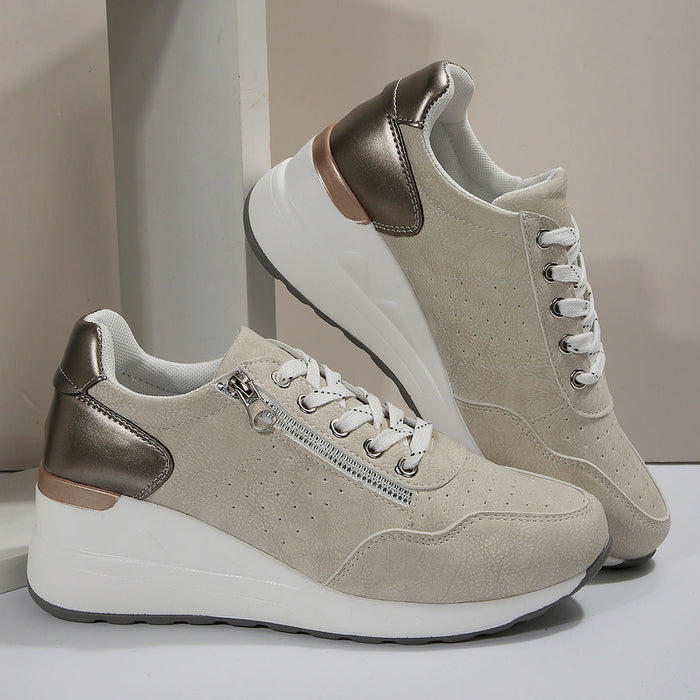Women's Platform Trainers with Side Zip and Lace-Up Detail