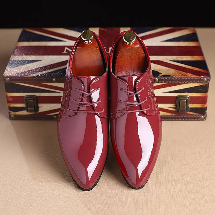 Men's Patent Pointed Derby Shoes with Lace-Up