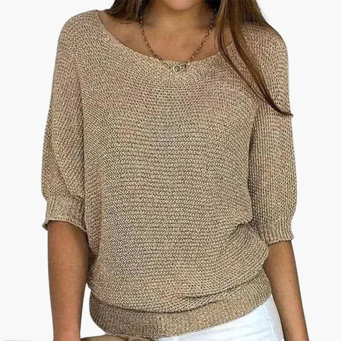 Women’s Pullover Jumper with Wide Neckline and Half Sleeves