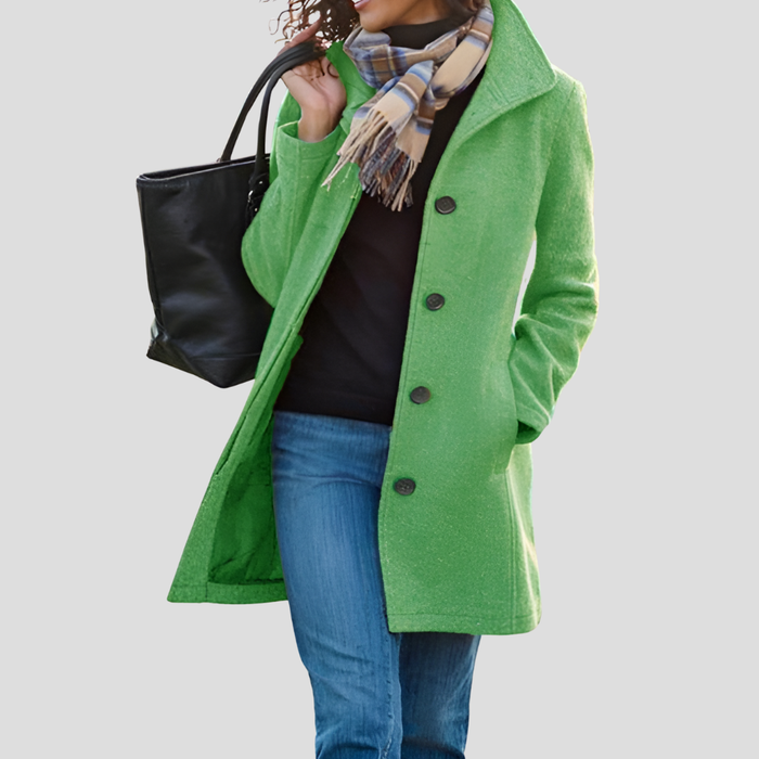Women's Notch Collar Coat Button-Front Knee-Length