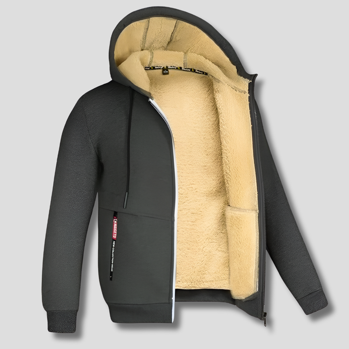 Men's Hooded Zip-Up Jacket with Fleece Lining