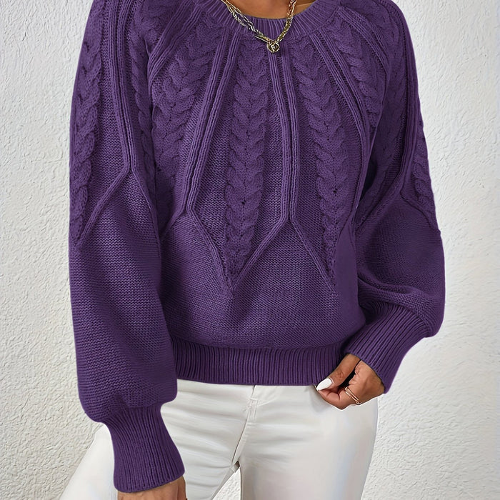 Women's Cable Knit Jumper with Lantern Sleeves