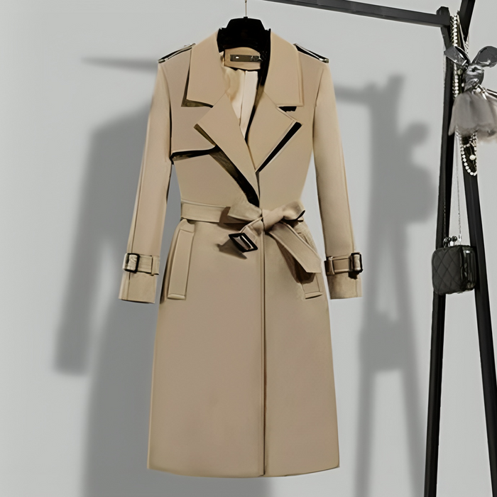 Women's Belted Trench Coat with Notch Collar