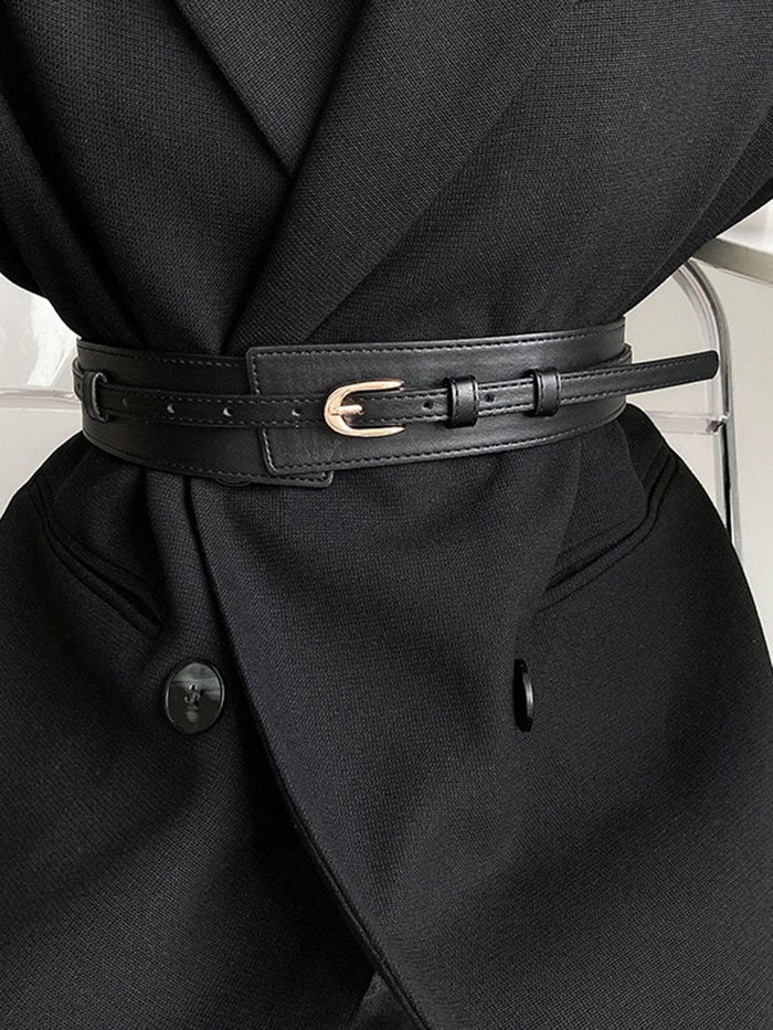 Women's Slim Waist Belt with Gold Buckle
