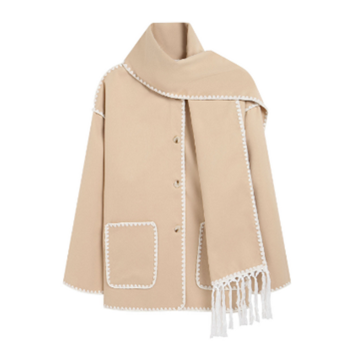 Women's Wool Cape Jacket with Contrasting Trim