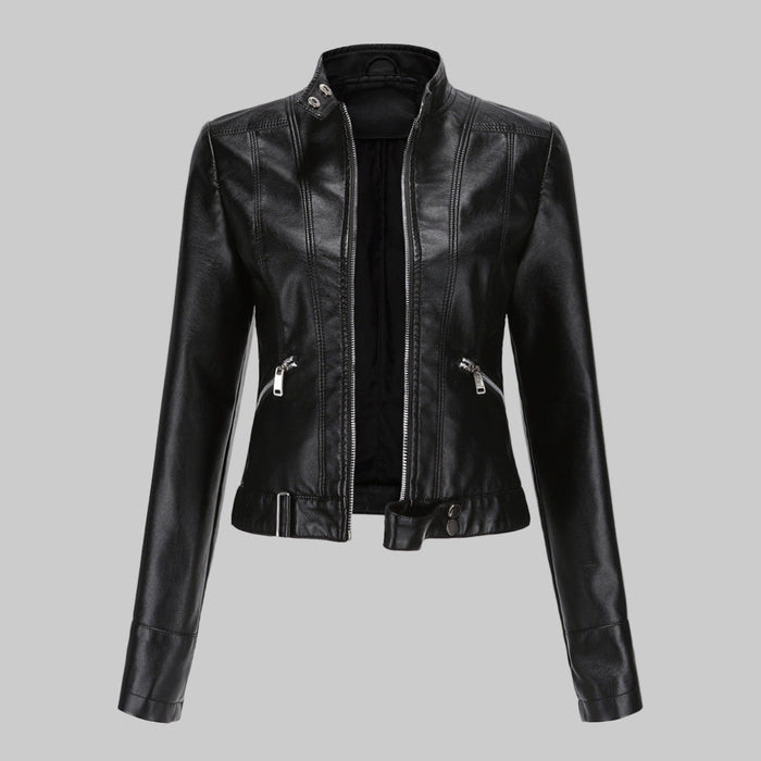Women's Stand-Collar Biker Jacket with Zip Front