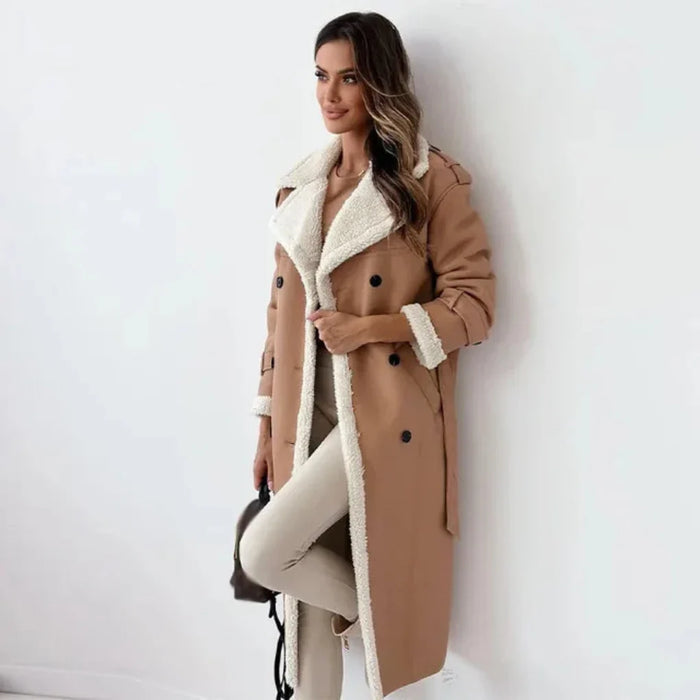 Women's Double-Breasted Teddy Coat Long Sherpa-Lined
