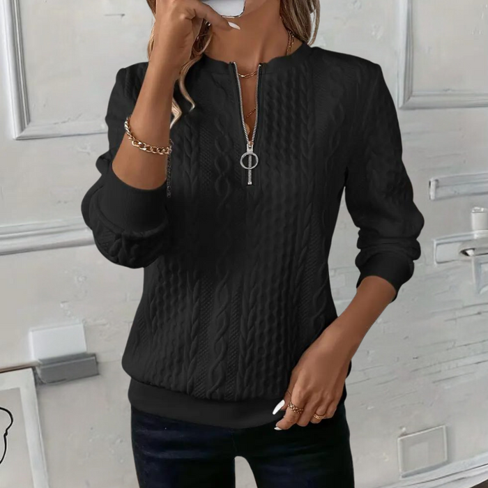 Women's Textured Half-Zip Sweatshirt Ribbed Cuff