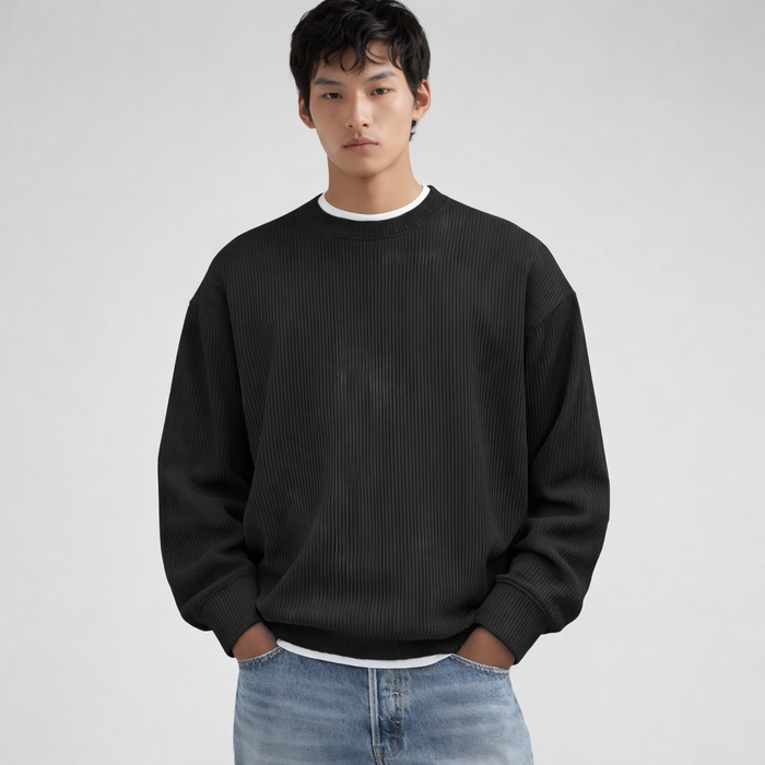 Men's Ribbed Turtleneck Jumper with High Neck and Slim Fit