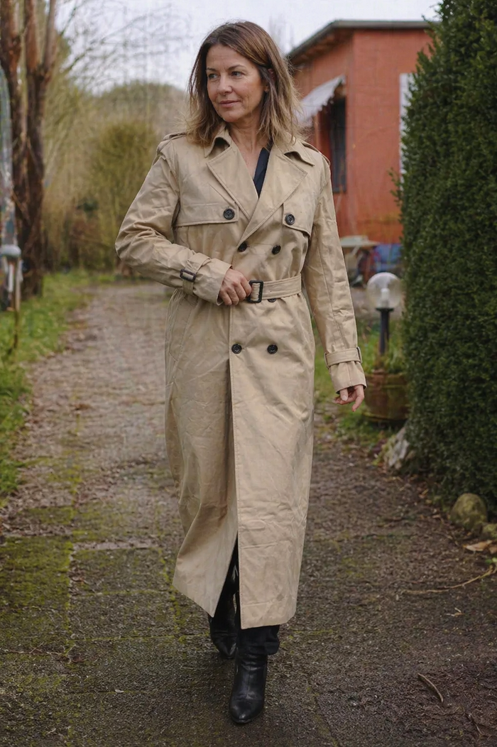 Women's Classic Trench Coat Double-Breasted Belted