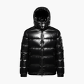 Men’s Hooded Puffer Jacket with Shiny Finish and Zip Fastening