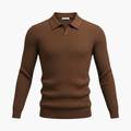 Men’s Knit Polo Jumper with Long Sleeves and Ribbed Texture