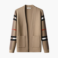 Men's Cardigan with Striped Sleeves and Front Pockets