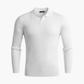 Men’s Ribbed Knit Jumper with Polo Collar and Long Sleeves
