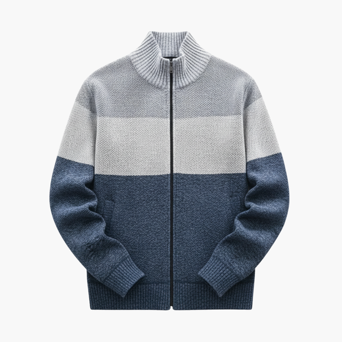 Men’s Zip Cardigan with High Collar and Colour-Block Design