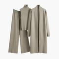 Women’s 3 Piece Knit Set with Open Cardigan Sleeveless Top and Wide Leg Trousers