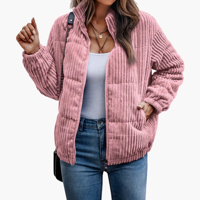 Women’s Jacket with Ribbed Surface and Zipper