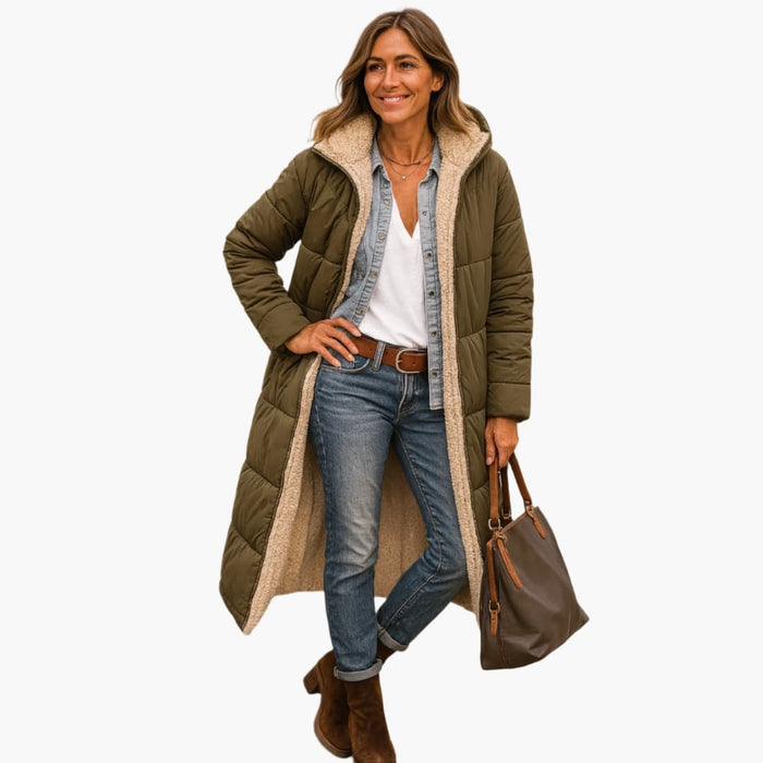 Women's Quilted Coat with Hood and Lined Interior