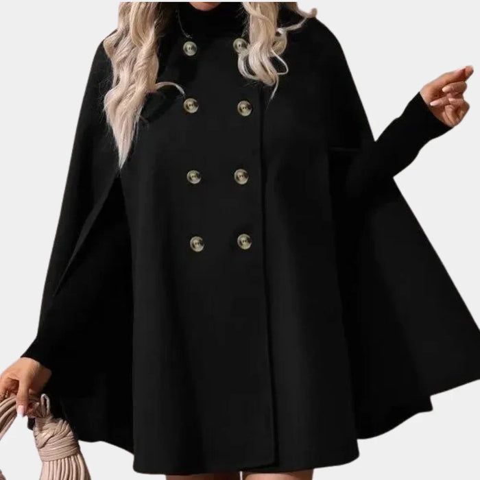Women's Double-Breasted Cape Coat with Flared Sleeves