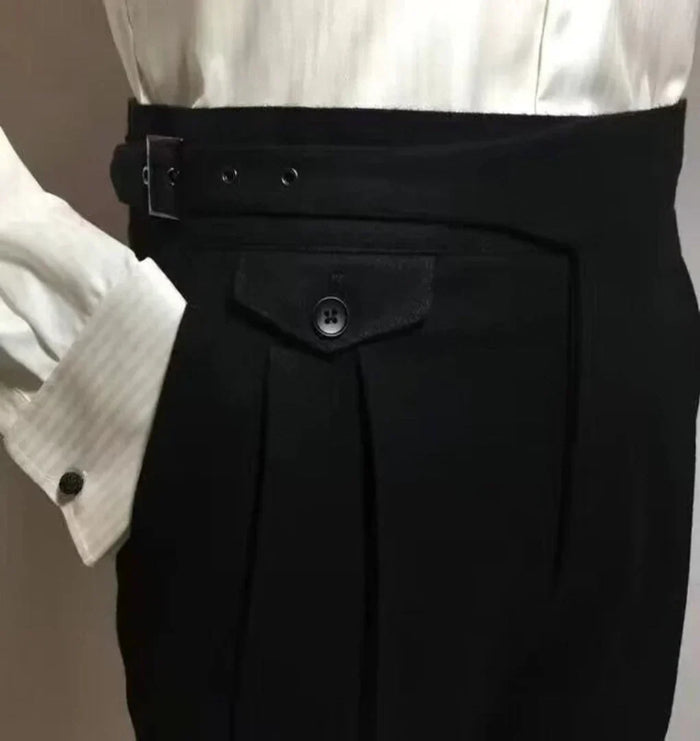 Men's Pleated Trousers with Belt Straight Leg Smart Formal