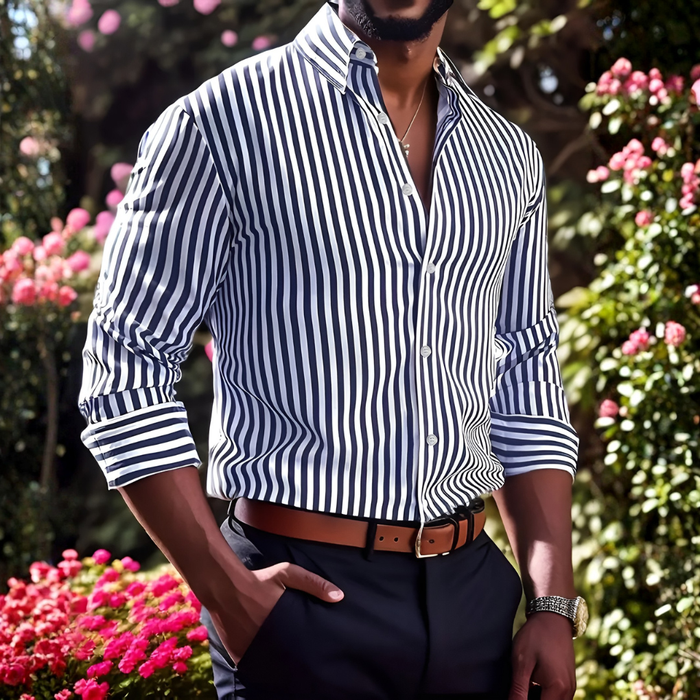 Men's Vertical Stripe Shirt Long Sleeve Button-Down