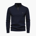 Men’s Ribbed Knit Jumper with Half-Zip and Stand-Up Collar