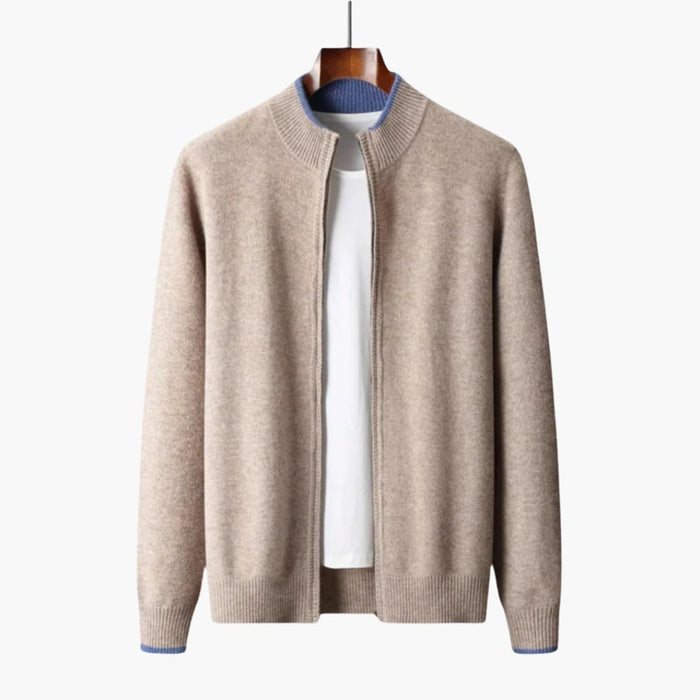 Men’s Knit Cardigan with Zipper and Ribbed Trim