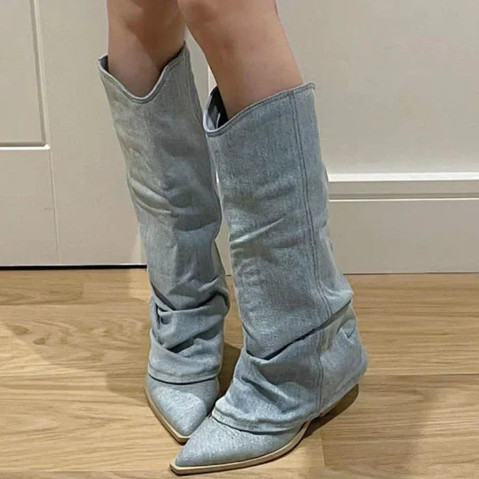 Women's Knee-High Slouch Boots Ruched Shaft Pointed Toe
