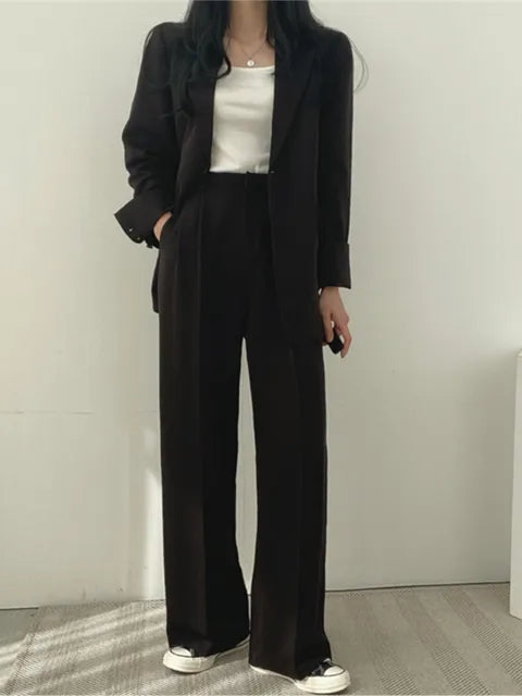 Women's Two-Piece Suit Set Blazer and Wide Leg Trousers