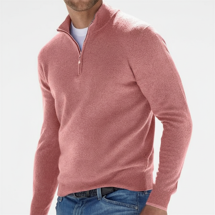 Men's Half-Zip Jumper with Ribbed Collar and Cuffs