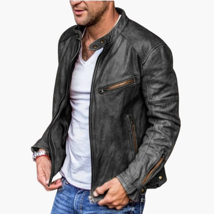 Men’s Biker Jacket with Stand Collar