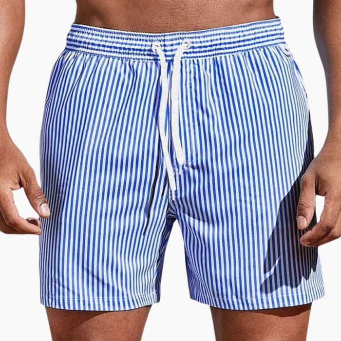 Men’s Board Shorts with Elastic Waistband and Striped Design
