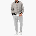 Men’s Bomber Jacket with Zip Front and Elastic Edges