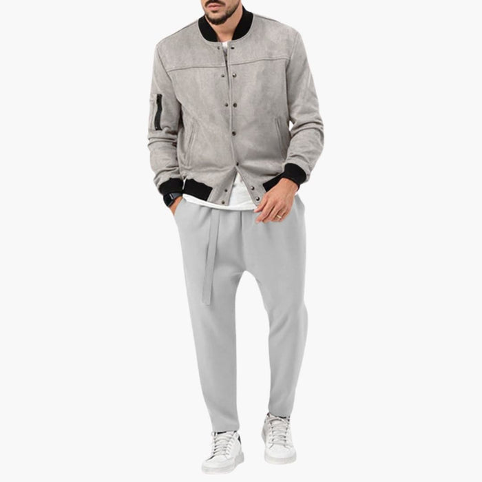 Men’s Bomber Jacket with Zip Front and Elastic Edges