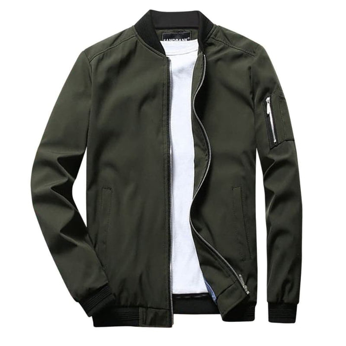 Men’s Bomber Jacket with Zip Front and Ribbed Hem