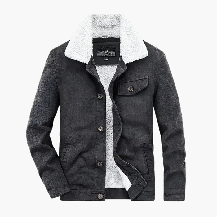 Men's Corduroy Jacket with Shearling Lining and Button Fastening