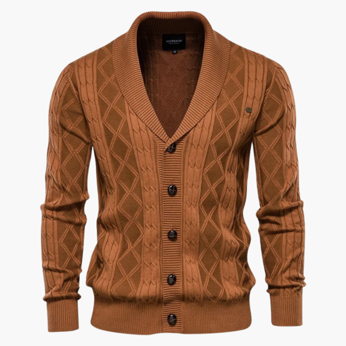 Men’s Knit Cardigan with Shawl Collar and Button Fastening